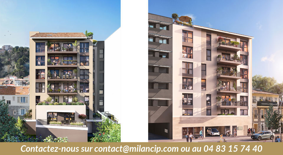 Façade contemporaine du programme neuf NICE CENTRE Cyrille Besset, intégrée dans le quartier résidentiel de Saint-Sylvestre
