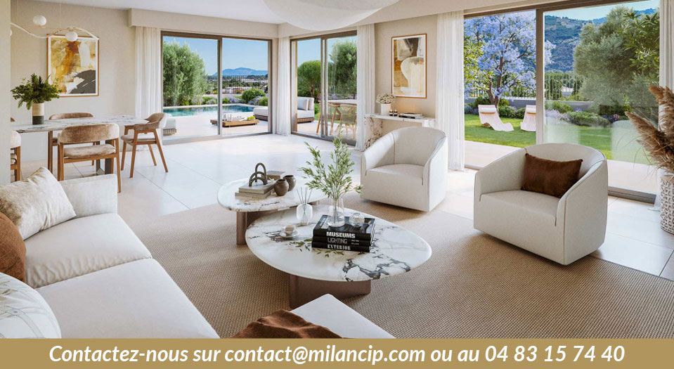 Séjour lumineux avec grandes ouvertures – Immobilier neuf à LA ROQUETTE-SUR-SIAGNE