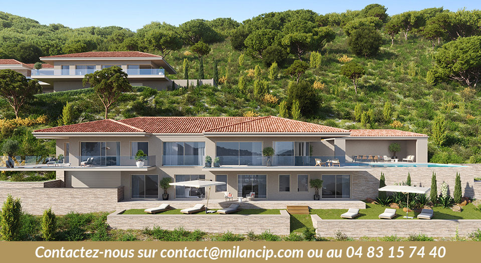 Villas neuves GRIMAUD Piscine & vue mer-perspective