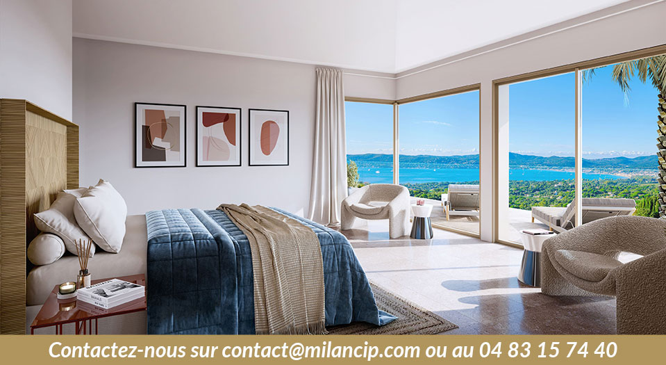 Villas neuves GRIMAUD Piscine & vue mer-chambre