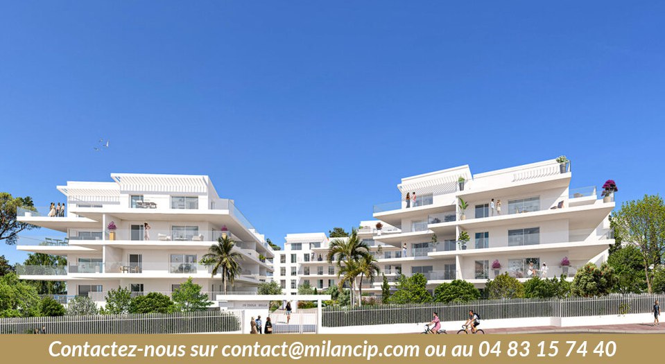 Résidence neuve Cannes Californie — séjour lumineux avec grandes baies vitrées sur terrasse