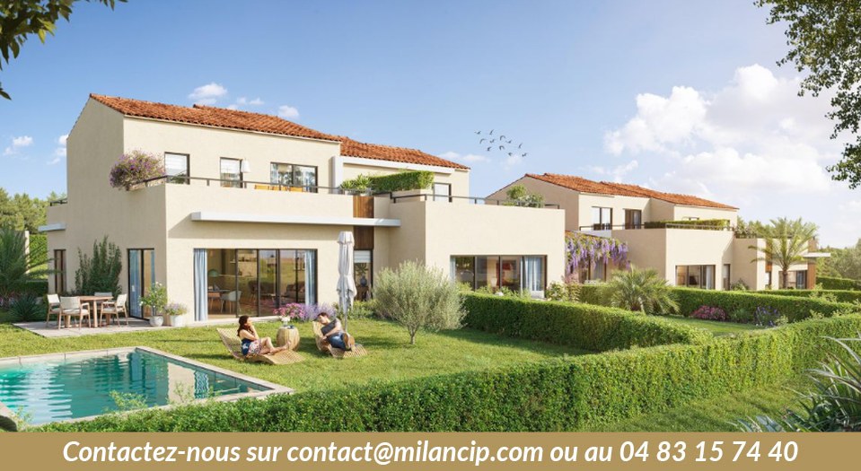 Villa neuve Valbonne — jardin privatif fleuri avec piscine et espace détente provençal