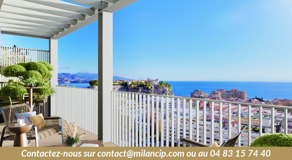 Programme neuf Cap d'Ail — terrasse avec vue panoramique sur le Rocher de Monaco