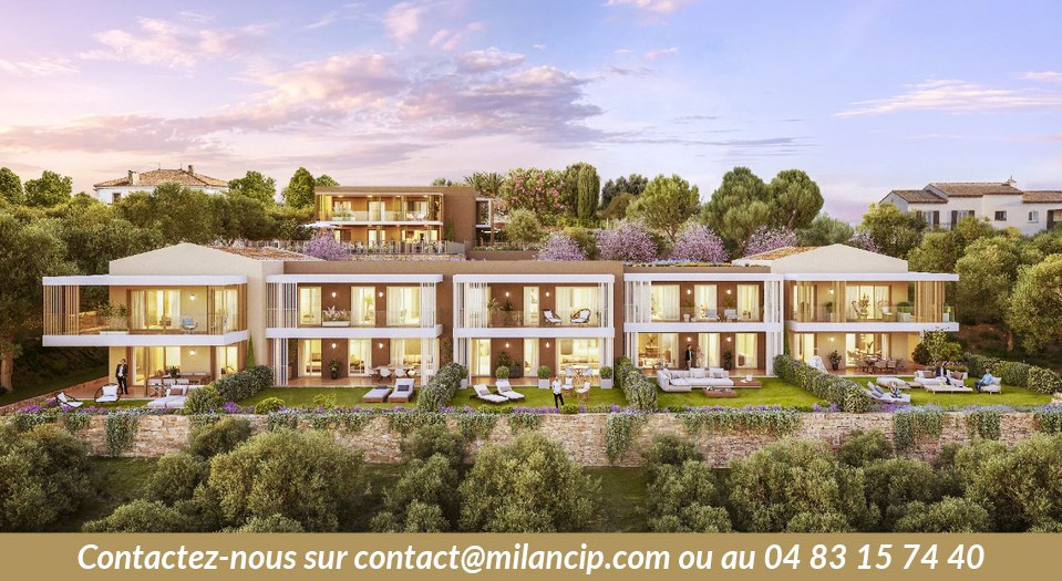 Résidence neuve en restanques — vue aérienne du domaine et de son jardin méditerranéen