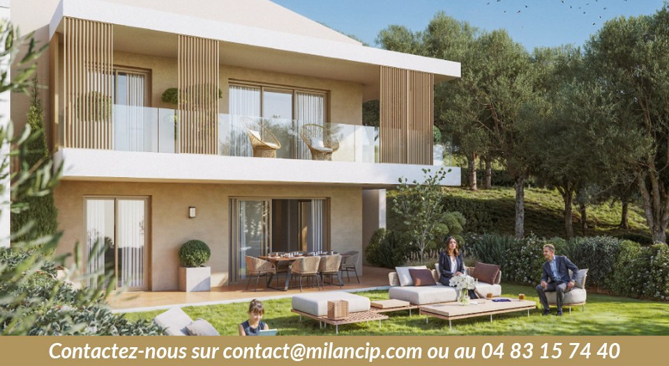 Résidence neuve — terrasse extérieure aménagée avec vue sur la végétation