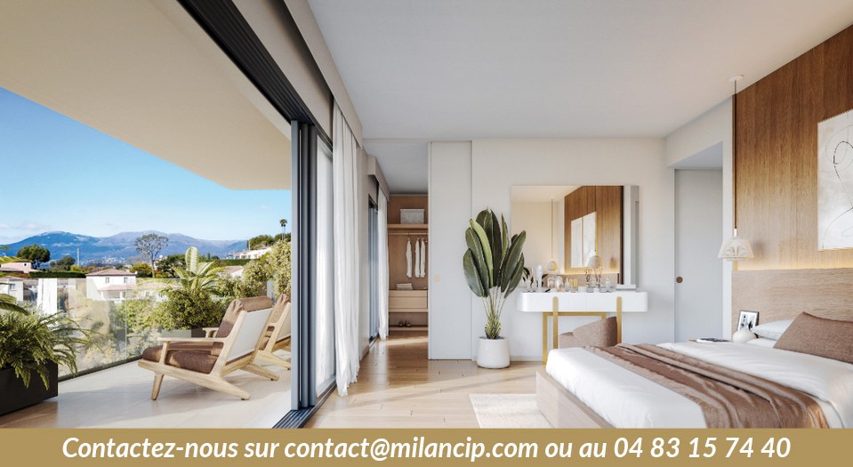 Résidence neuve — chambre avec terrasse et vue dégagée sur les collines