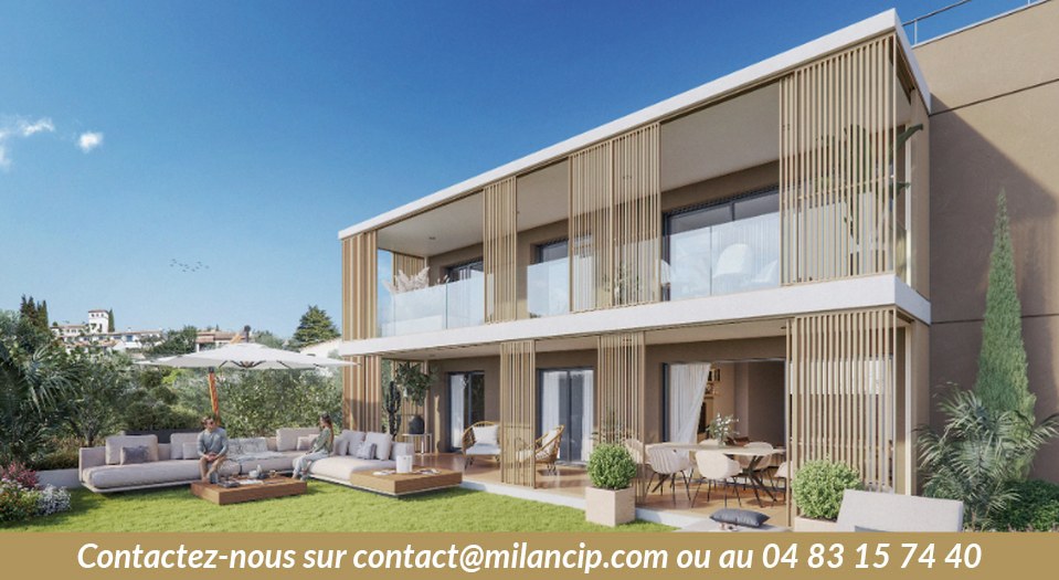 Résidence neuve — villa avec jardin privatif et espace détente extérieurRésidence neuve à Saint-Laurent-du-Var — portail d'entrée sécurisé du domaine privé