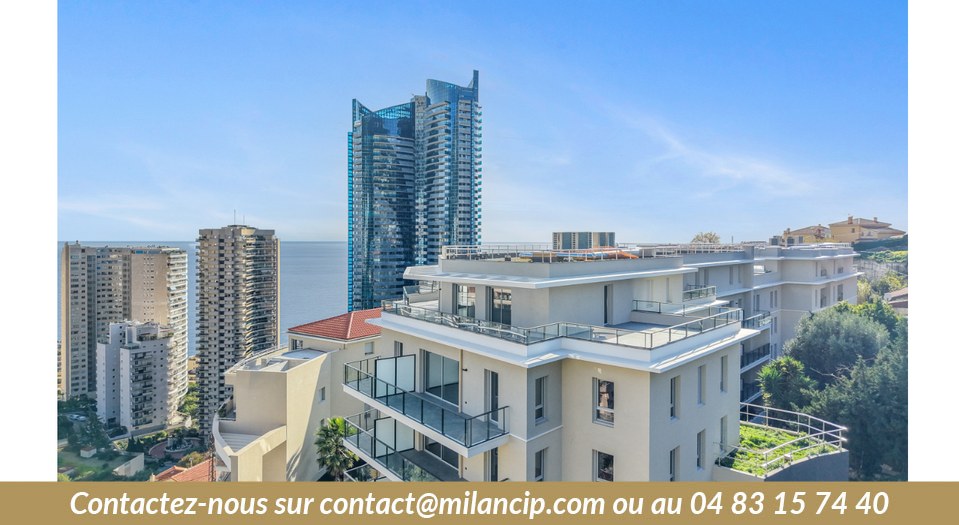 Résidence neuve à Beausoleil — façade et balcons avec vue sur les tours de Monaco
