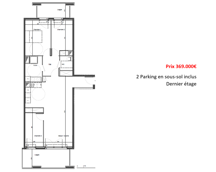 Plan du T4 neuf de Carros de 80 m² avec 15 m² de terrasse a 369 000 €