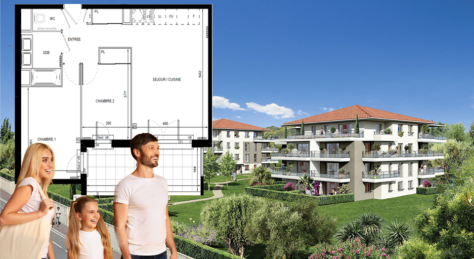 Superbe 3 pièces de 57 m2 avec grande terrasse de 11 m2, plein Sud